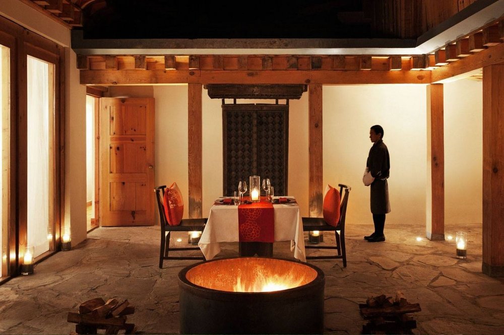 Luxusreise Bhutan, Romantisches Dinner, COMO Uma Paro, Bhutan